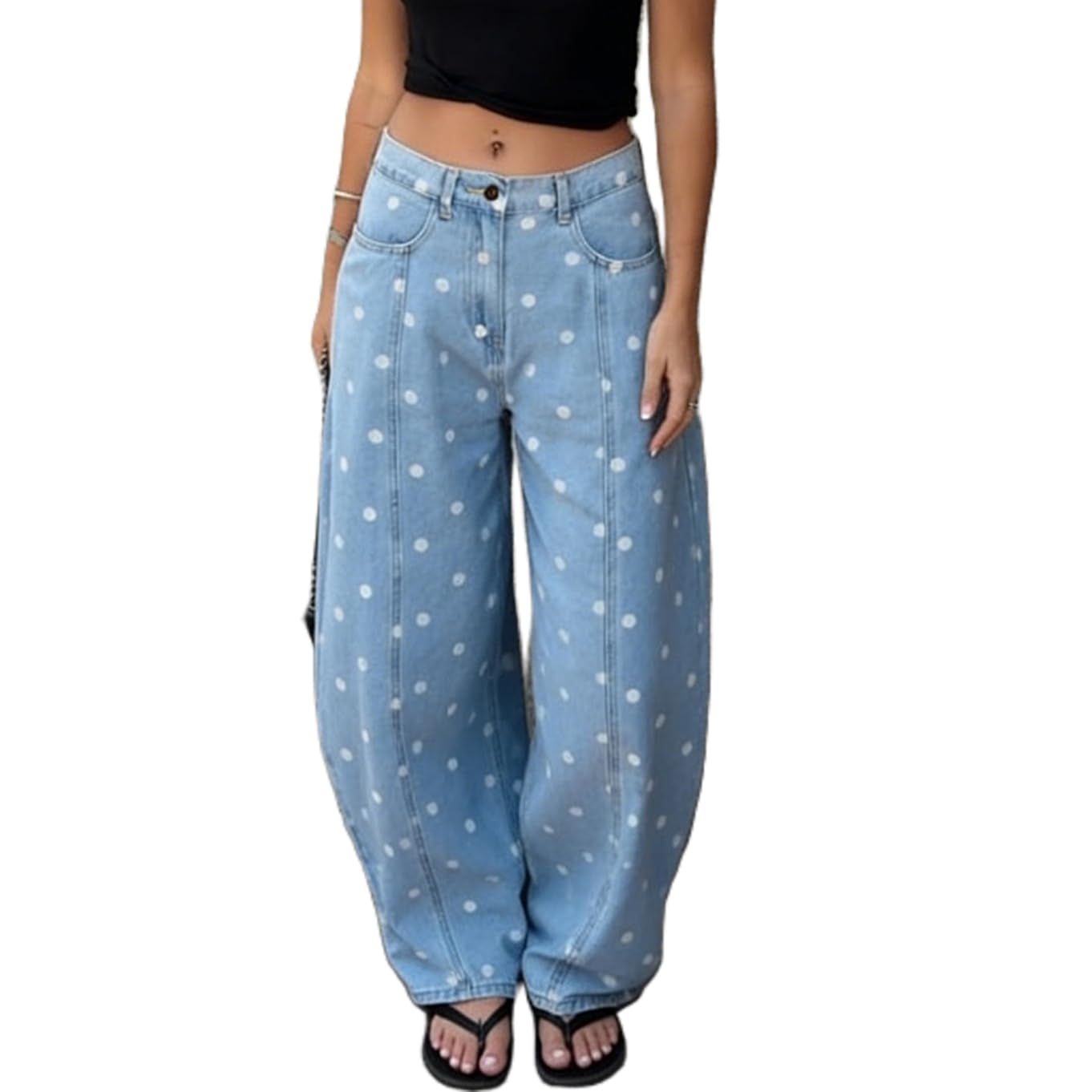 XBTCLXEBCO Polka Dot Jeans Women Y2K Print High Waisted Wide Leg Denim Pants