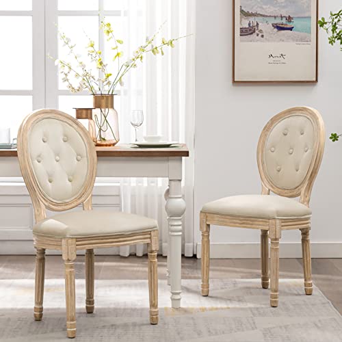 Küchenstühle 2er Set Barock Esszimmer Stuhl Esszimmermöbel Louis Polsterstühle Esszimmerstühle mit runder Rückenlehne und Knopfdesign Medaillon Stuhl Vintage Massivholz für Restaurant Hotel hellbraun Cover