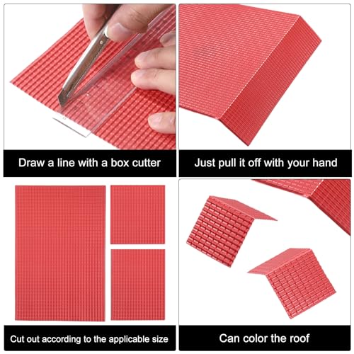 sourcing map Miniatur Dachziegel PVC Modell Dachziegel Mini Heimwerker Dachziegel Modell Bau Set für Modellbau Puppenhäuser Garten Schleifentisch 29.5x19.5cm/1.16x0.76\ Rot Pack von 4 1:50