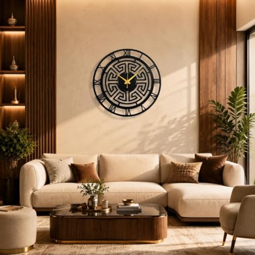 Image of 40 cm Metal Wall Clock | Silent Non-Ticking Skeleton Wall Clock | Modern Black Iron Analog Clock for Living Room, Bedroom, Hall, Office & Home Decor (Design-8)