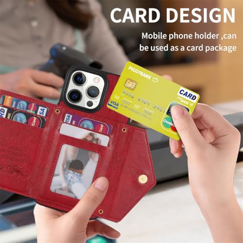 Portefeuille en cuir iPhone 13 Pro Max rouge pour ranger vos cartes et protéger l'écran 6.7 - 7