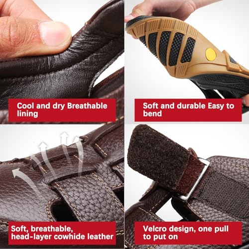 Men's Retro Head Oxford Shoes Beach Shoes Cowhide Upper Sticky Open Toe Sandals, Waterproof Comfortable Non-Slip Hook & Loop Beach Water3
