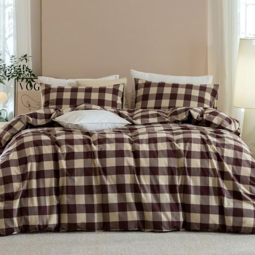 JIYUAN Twin Washed Cotton Duvet Cover Set, 2-Piece, Buffalo Check