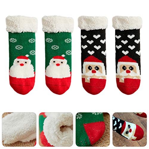 Toyvian 2 Pares Natal Bebê Inverno Meias Grossas Chão Infantil Meias Chinelos Meias Criança Feriado
