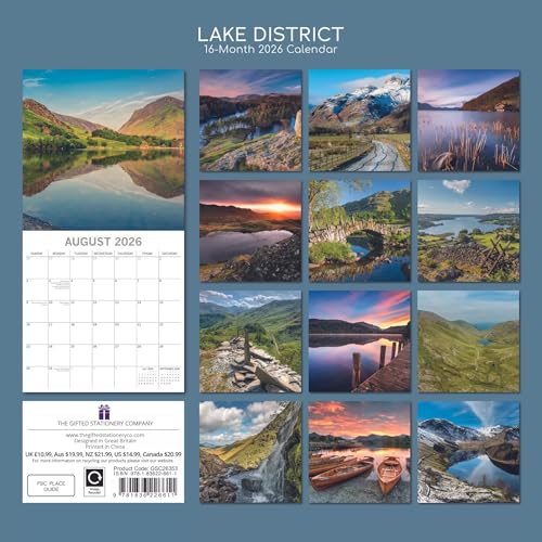 TGSC | Lake District 2026 Calendar 16 Month (Sept 2025-Dec 2026) Family Square Wall 2026 UK | Planner with Large Grid for Home or Office Organisation