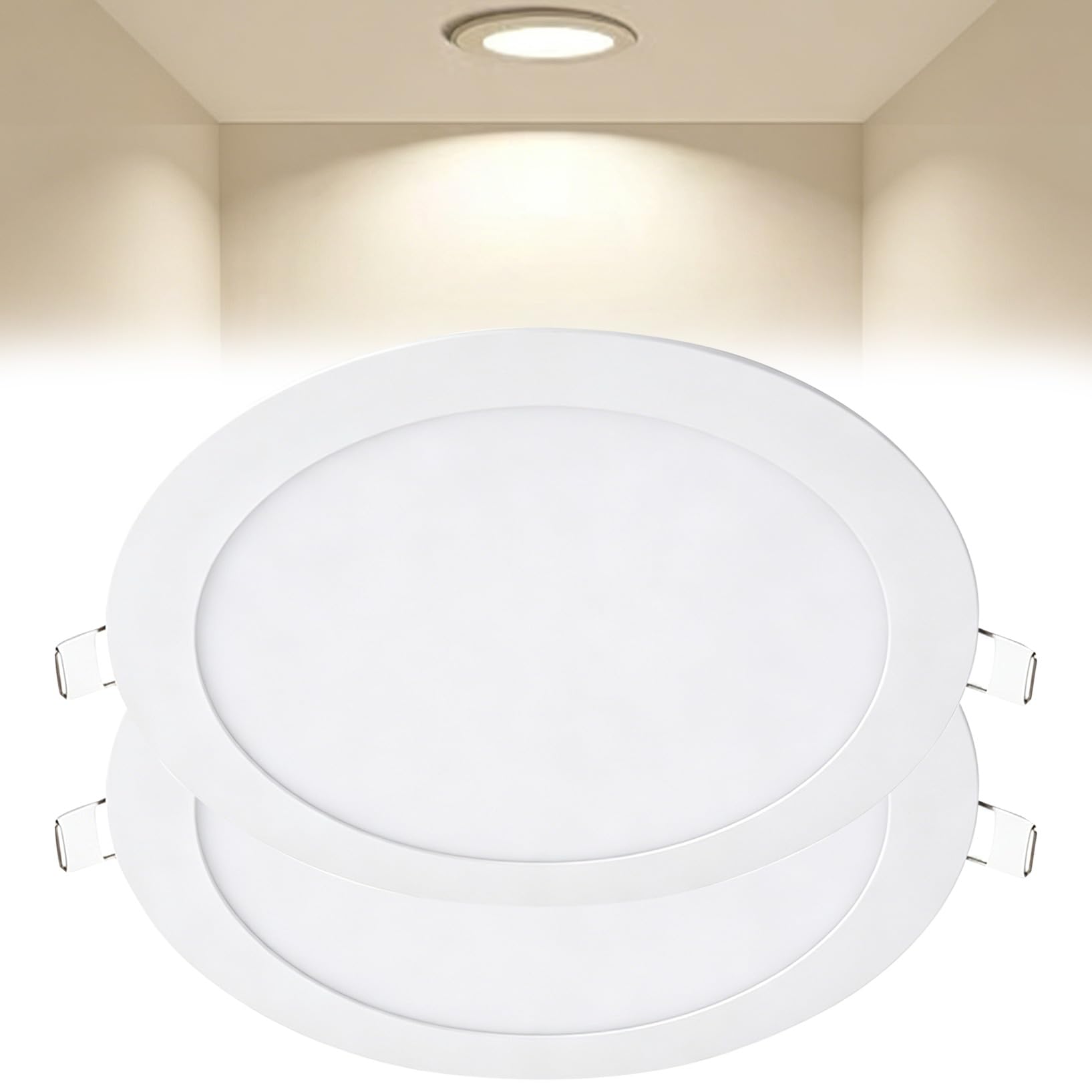 VOGHMOLD 24W Ultra Slim LED Downlight 12 inch, 4000K Recessed Ceiling Light, Cut Φ280-285mm, AC85-265V Flush Mount Spotlights Aluminum Round Panel Lights for Office Hallway, 2 Pack