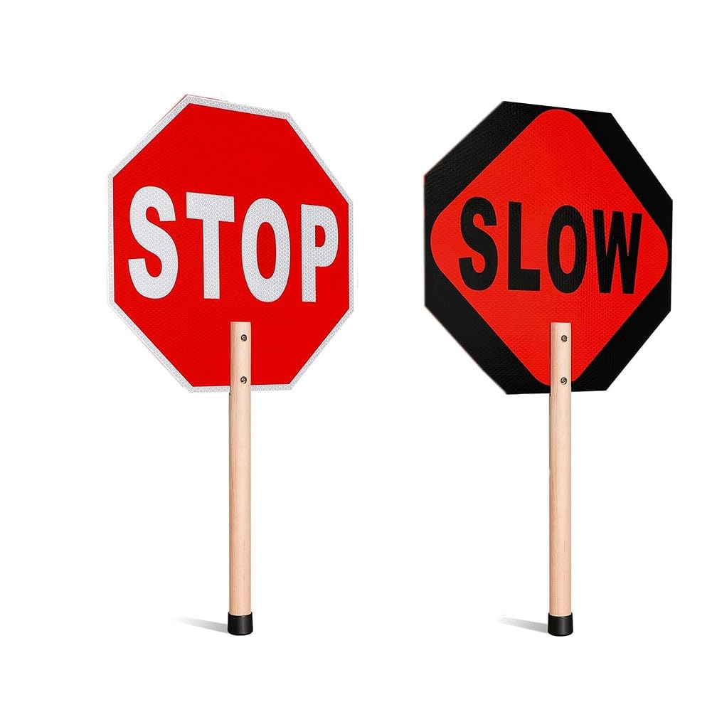 Littimoon Traffic Stop Slow Sign 2pcs Double Sided Reflective 13x13 Octagon Rust Free Aluminum Crossing Guard Warning Sign
