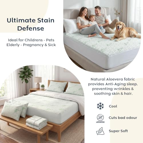 Image of AYKA Combo Pack Waterproof Mattress Protector & 2 Pillow Protectors | Queen 78x60 Inch | 100% Waterproof Aloevera Bed Protector | Breathable, Noiseless Mattress & Pillow Covers | White