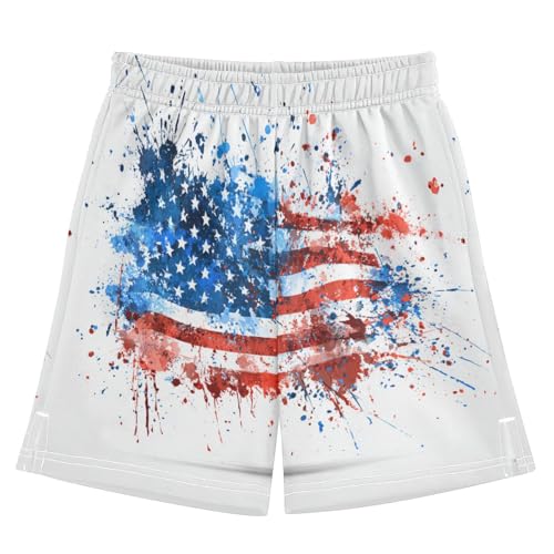 DOMIKING Watercolor Flag White Kids Shorts Pull-on Boys Shorts with Elastic Waist Casual Athletic Pants for Playwear Summer