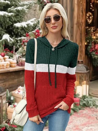 MixShe Women’s Color Block Knit Hoodie – Casual Long Sleeve Pullover Sweater Tops with Pocket