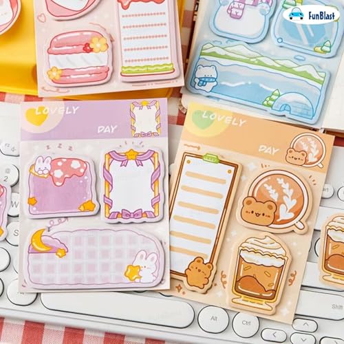 Image of FunBlast Sticky Notes - Colorful Chibi Charm 12 Sheets - 240 Sticky Notes, Sticky Pad for Study, Point It Marker Stationery Items, Self-Adhesive Memo Pad, Planners and Memo Sticker