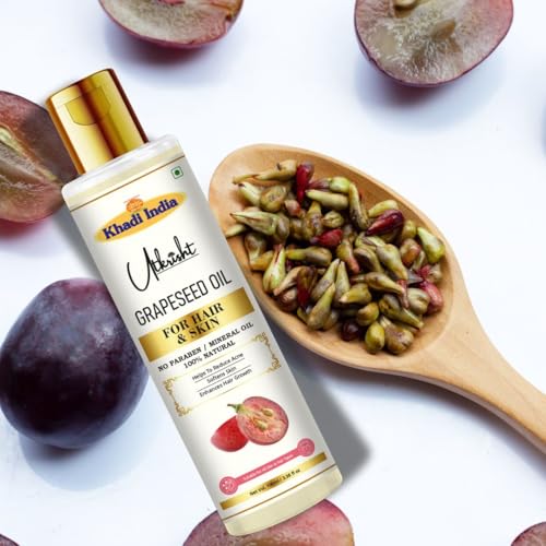 Image of Khadi Grapeseed Oil For Skin & Hair 100ml | Pure & Natural Oil for Hair Growth & Nourishing Skin Care | Non Sticky, Paraben, Mineral Oil Free | For All Hair Types | Daily Use for Men & Women