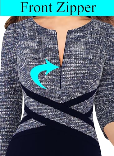 Image of VFSHOW Womens Work Business Casual 3 /4 Sleeve Slimming Fitted Front Zipper Crisscross Waist Office Party Pencil Sheath Dress