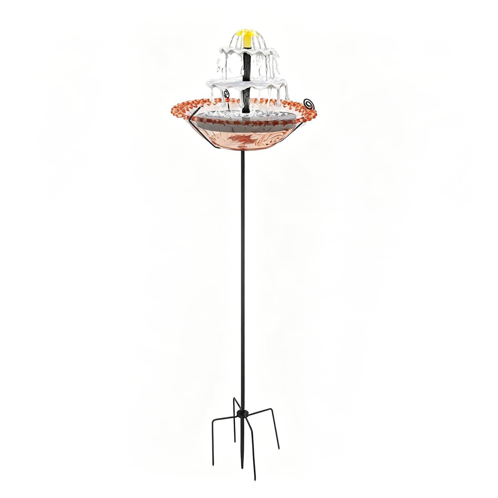Solar Outside Garden Birdbath Bowl with 5 Prongs Base Stake Garden Bird Drinking Station Rust-Proof Freestanding Birdbaths for Bird Watching&Garden Decoration (Pink L) (7 Pink)