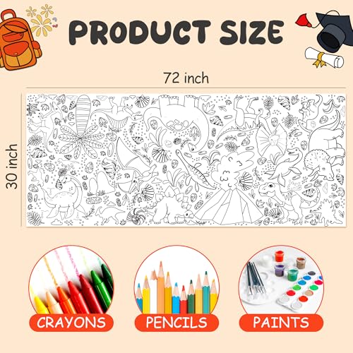 Image of OHOME Dinosaur Giant Coloring Poster /Tablecloth - Dinosaur Birthday Decorations,Kids Crafts Games Activities Toys Decor Party Decor for Classroom School