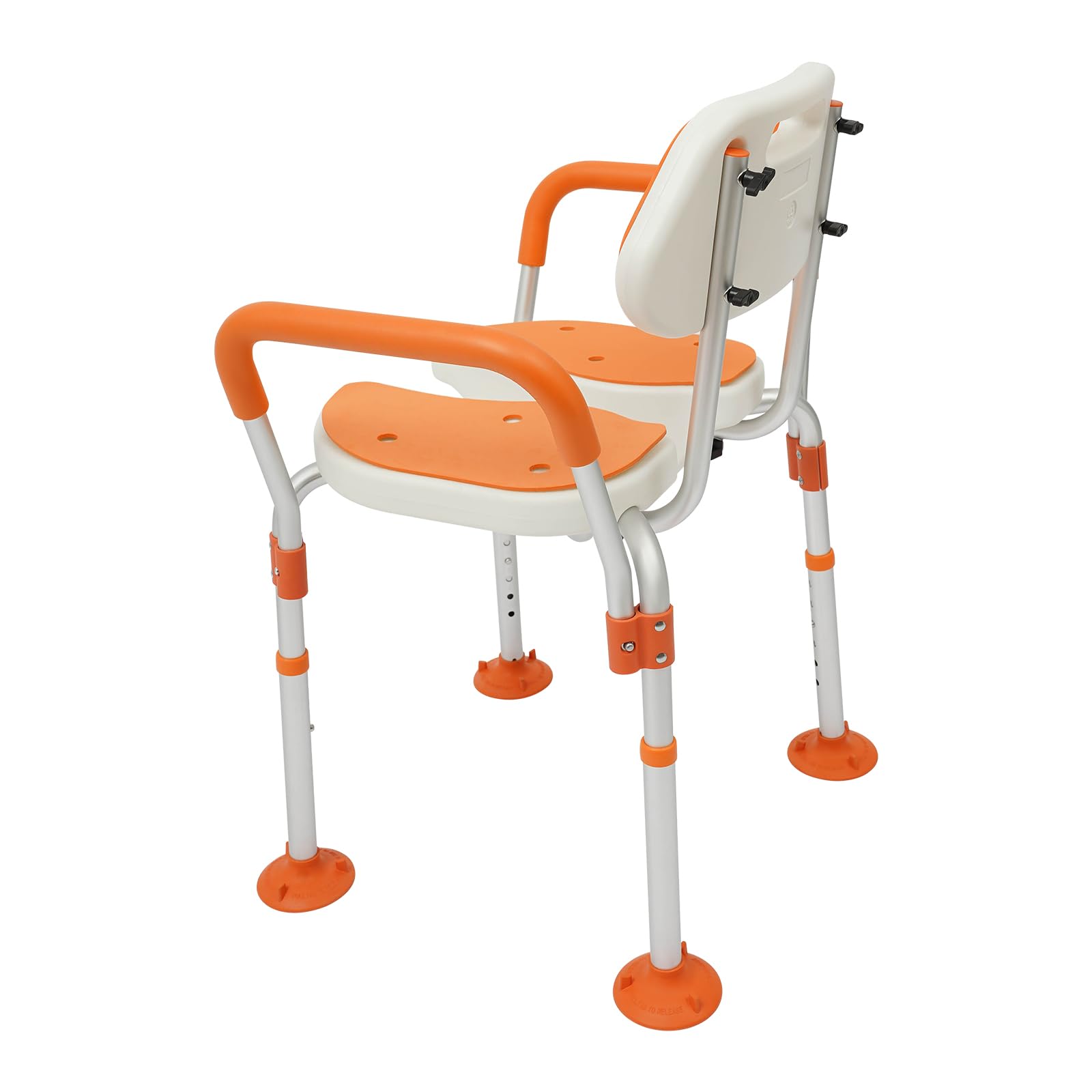Taburete de ducha con recorte higiénico, silla de ducha con respaldo y reposabrazos, silla de baño con almohadillas antideslizantes para los pies, hasta 125 kg, para personas mayores, embarazadas,