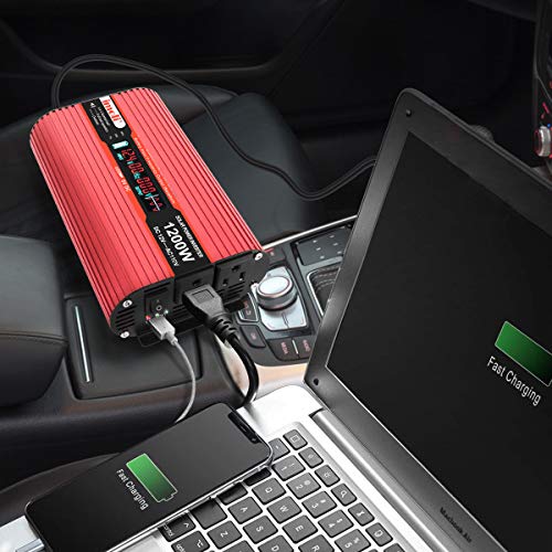 Car Power Inverter, imoli 1200W/2400W(Peak) DC 12V to AC 110V Converter Automotive Modified Sine Wave 3.1A USB 2 AC Outlets with LCD Digital Display