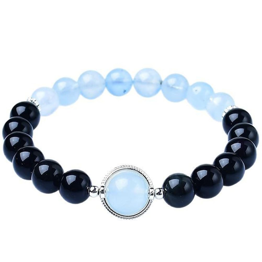 Pulseras de Cuentas de Cristal para Mujeres y Hombres, Pulseras de Aguamarina de obsidiana Negra para meditación, aliviar el estrés, equilibrar Las emociones, Piedras Naturales,A