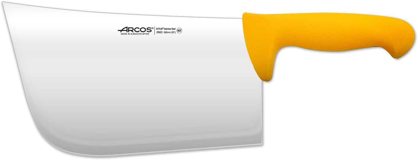 Cleaver Knife Butcher Knife - Nitrum Stainless Steel 10" Blade - Polypropylene Handle - Silver - Color Identification System - Heavy Duty & Hygienic - Series 2900 - Yellow Color
