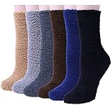 YSense Wear Women's 6 Pairs Fuzzy Fluffy Cozy Socks Warm Soft Winter Plush Home Sleeping Slippers, A - Solid (Dark), Medium