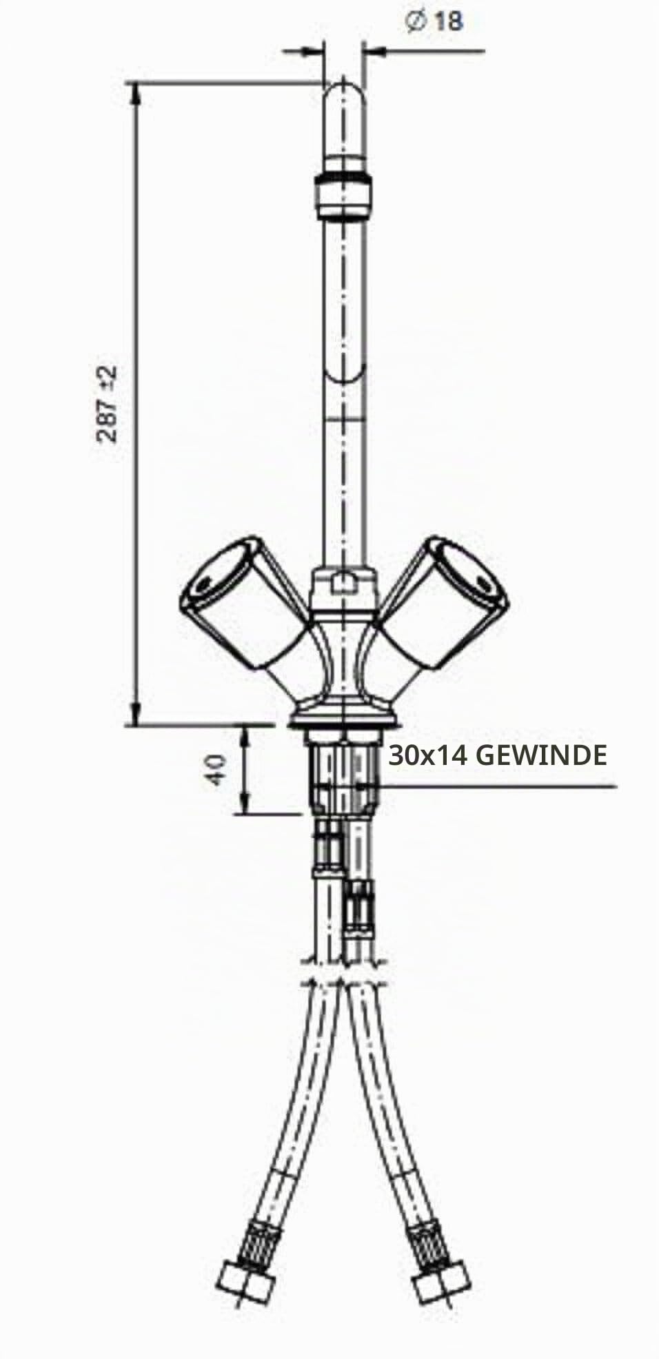GastroHero Einloch Geschirrwaschbrause, Messing 1LMBT_PROFI | Mischbatterie, Kalt- & Warmwasseranschluss, Tischmontage, Lochbohrung Ø 30-32 mm, Wasserhahn 300 mm, Made in Europe