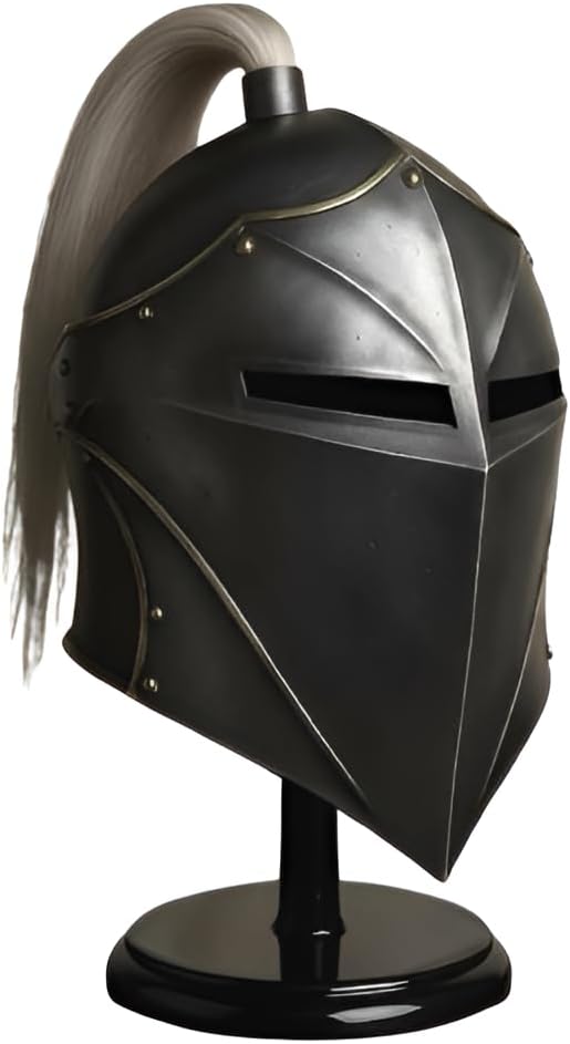Medieval Knight Helmet Gothic Sallet Helmet Steel Armor Helmet with Plume 24 to 25 Inches Circumference Wearable Handmade Cosplay LARP Helmet