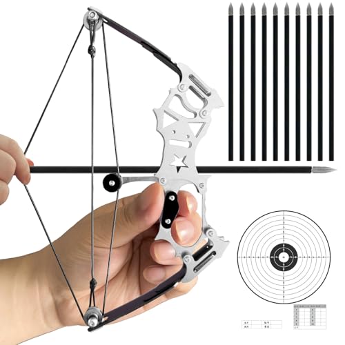 Archery Bow Set Compound Bow Hunting Bow Metal Material Catapult RH/LH for Hunting Shooting Practice Archery Entertainment Fun Palm Bow Length 7.8 inches