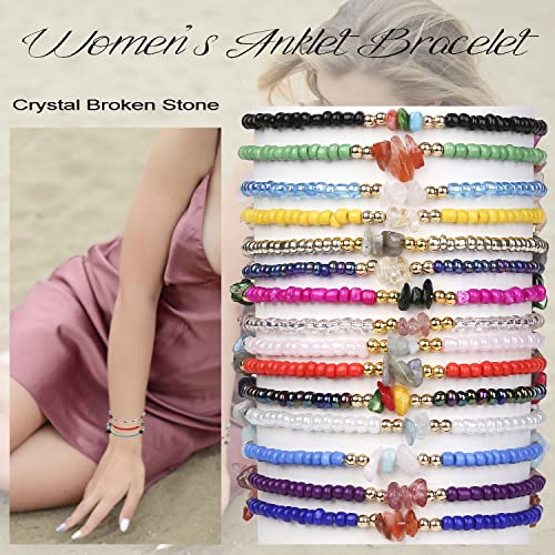 24Pcs Healing Crystals Ankle Bracelets For Women Irregular Chips Natural Stone Anklets Handmade Colorful Crystal Gravel Anklets Adjustable Energy Healing Anklets … #TOP1