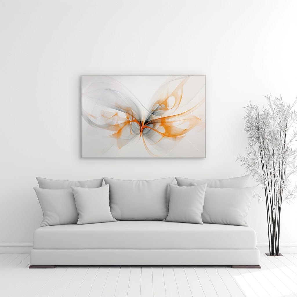 Canvas for Living room. Flutter of Mystery: An Abstract Vision in Orange and Gray, 27 x 18 inch Canvas Wall Art - Ready to Hang