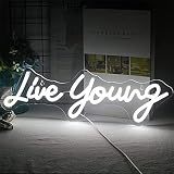 WWFAN Letrero de neón Live Young, luz de Modelado Led, Letras Luminosas, Panel acrílico, luz Decorativa de neón, 42X13cm