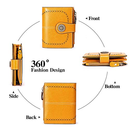 Image of SENDEFN Small Womens Wallet Leather Bifold Card Holder RFID Blocking with Zipper Coin Pocket