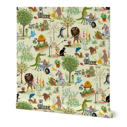Spoonflower Animal Gardeners Pre-Pasted Removable Wallpaper