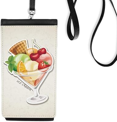 Cherry Orange Strawberry Fruit Sweet Ice Phone Wallet Purse Hanging Mobile Pouch Black Pocket