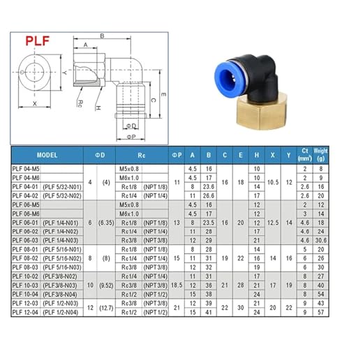 Conector neumático PLF de 4mm a 12mm con rosca macho para manguera de aire 3