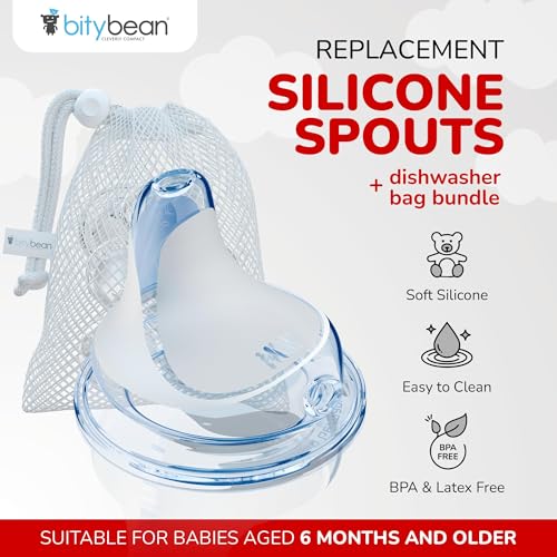 BityBean - NUK Nipple Replacement Spouts, Clear Silicone, Pack of 10 with Dishwasher Safe Mesh Bag - Fits NUK Bottle (10) - Thumbnail 2