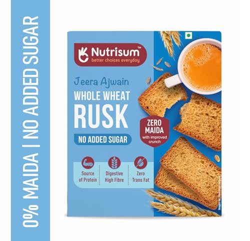 Image of Nutrisum Premium Whole Wheat Rusk Jeera & Ajwain Tea Toast 180g (Pack of 2)
