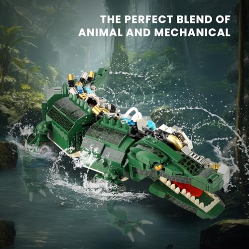 Jurassic Crocodile Building Set with Light and Stand, STEM Gift for Ages 8-12
