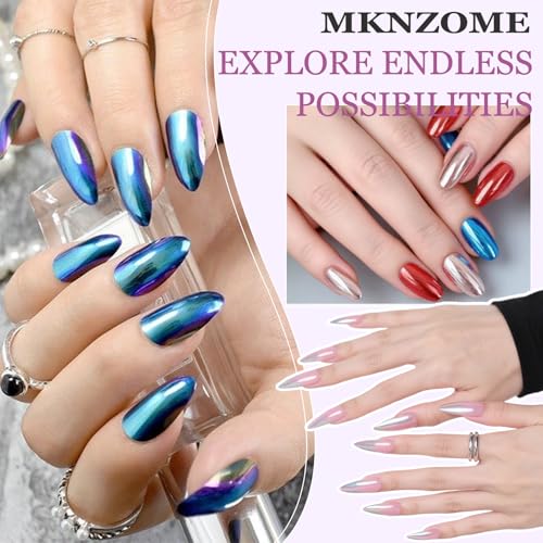Image of Chrome Nail Powder, 12 Colors Metallic Mirror Powder Gold Silver Blue Purple Red Pink Brown Nail Art Decoration Glitter for DIY Nail Supplies, 1g /Jar, 12 Sponge Sticks