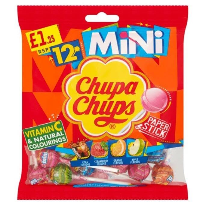 Chupa Chups 12 Mini Lollipops with Cola,Strawberry,Orange & Apple Flavoured, 72g