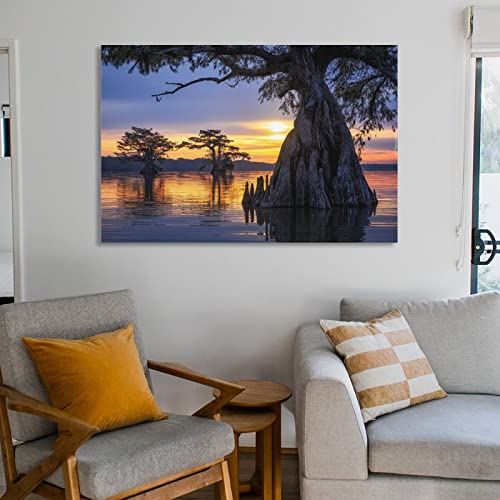 Landscape Wall Art Swamp Painting Cypress Swamp Restroom Decor Canvas Wall Art Prints For Wall Decor Room Decor Bedroom Decor Gifts 16X24Inch(40X60Cm) Unframe-Style #TOP5