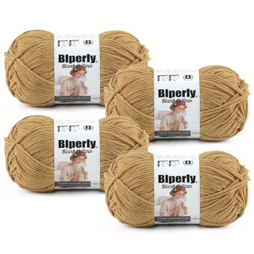 Image of Skinny Chenille Yarn for Crocheting, #2 Brown Thin Baby Blanket Plush Yarn | 4 Pack of 158 Yds, 1.7 Oz Sport Fingering Weight Fine Yarn, Soft Fluffy Velvet Yarn for Crochet knitting Blankets, Amigurumi
