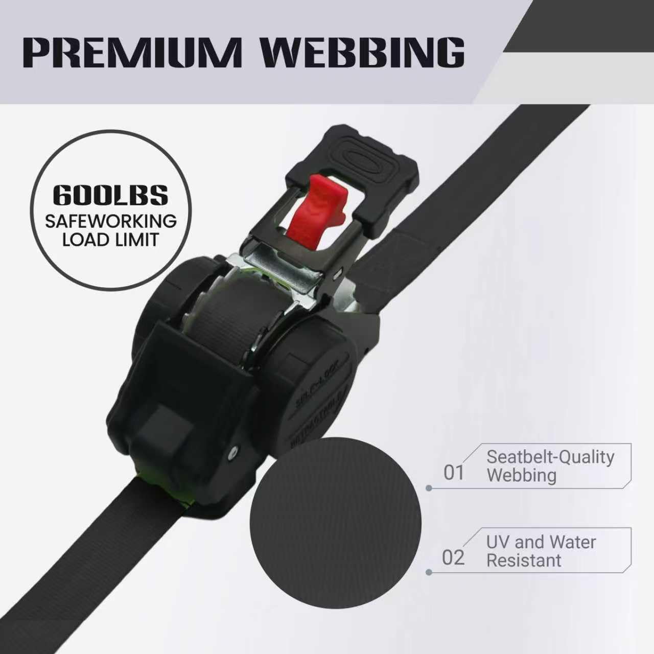 Retractable Ratchet Straps (4-Pack) - 1 Inch x 13 Feet (1,800lb Break Strength) - Auto Self Retracting Tie Down Straps for Truck, Cargo Trailer, Motorcycle, ATV, UTV - Black - Image 5