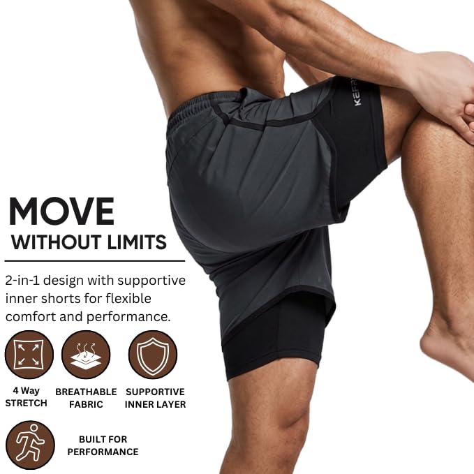 Image of GRECIILOOKS Shorts for Men Running | 2 in 1 Shorts Men with Compression Shorts |Gym Shorts for Man Workout with Phone Pocket | Quick Dry Sports Shorts for Gym Training