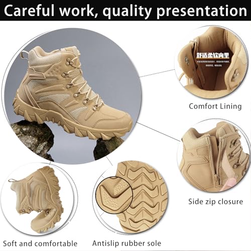 Men's Suede Platform Lace Up Hiking Boots Breathable Mesh Tactical Work Boots Non-Slip Lug Sole Side Zipper Military Boots Outdoor Trekking Backpacking Trails Boot3