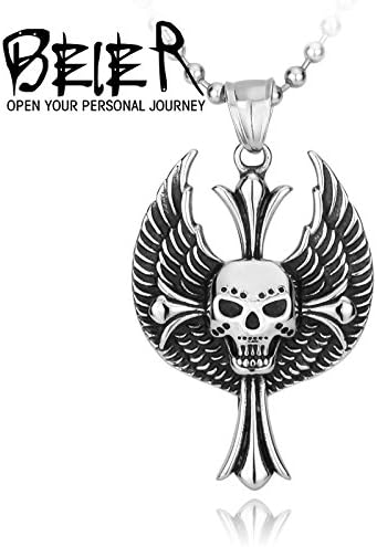 Stainless Steel Winged Skull Cross Pendent for Man Vintage Punk Necklace Charm Pendant BP8-041