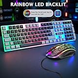 JUSTOP USB Wired Keyboard and Mouse Set, Luminous LED Lights, Full Size Slim Keyboard, LED Gaming Mouse, Game or Business, UK Layout, For PC, Laptop, Windows And Mac, PS4, PS5, Xbox One, etc (Retro) - Image 2