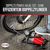 HEYNER® 22500N Fußluftpumpe Doppelzylinder 2 Zylinder mit Manometer bis 10 bar + Tasche – Ansicht 7
