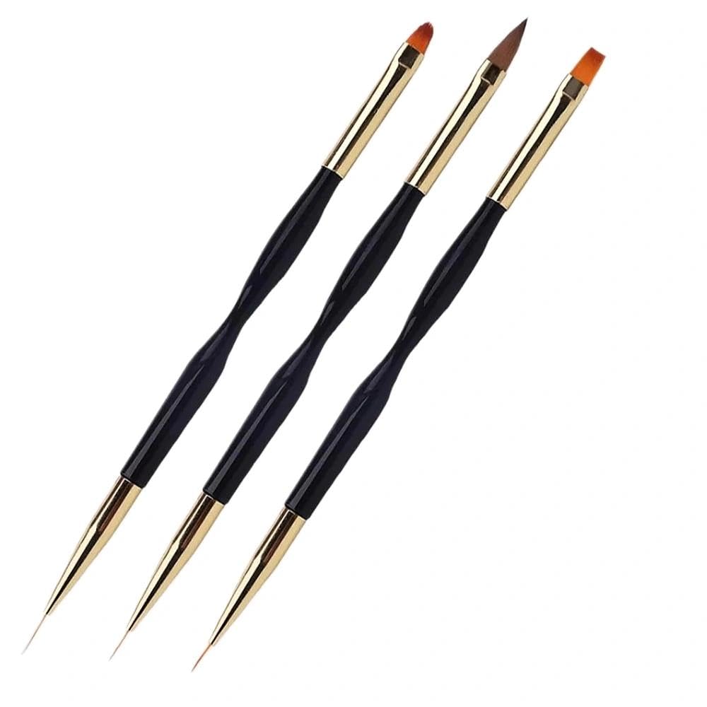 1 Set 3 Pennelli Arte Unghie Doppio Testa, Pennello Dettagli Professionale per Acrilico, Smalto Gel, Design Unghie Fai da Te, Strumenti Manicure