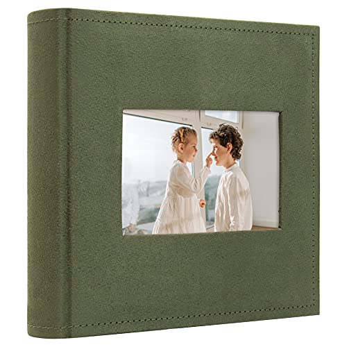 Golden State Art, Photo Album Hold 200 4X6 Horizontal Pictures With Memo For Christmas, Vacation, Memories , Weddings, Holidays( 2 Per Page, Large Front Photo Display ,Suede Cover - Green ) #TOP3