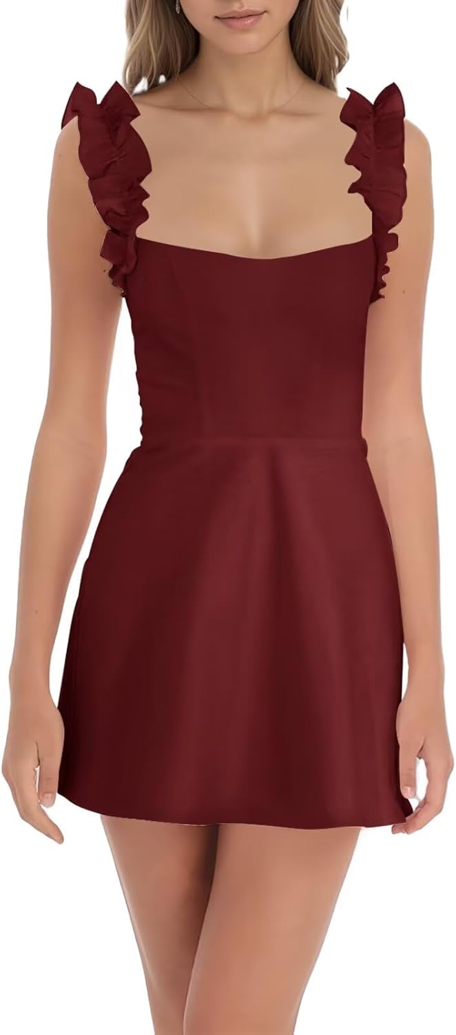 Satin Homecoming Dresses for Teens 2025 Spaghetti Straps Ruched Backless Bodycon Graduation Dress